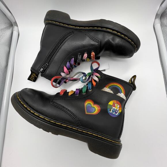 Doc Martens AirWair Boots Girl's Size 2 Combat Shoes Side Zip 1460 Black Rainbow - Picture 3 of 14